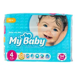 پوشک مای بیبی سایز 4 بسته 34 عددی آبی سری مهربان با پوست
