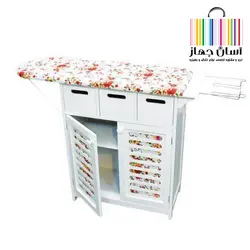 میز اتو وچرخ خیاطی مدل 94100 /میز اتو کمد دار چوبی/ میز اتو وچرخ خیاطی کشو دار