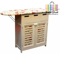 میز اتو وچرخ خیاطی مدل 94100 /میز اتو کمد دار چوبی/ میز اتو وچرخ خیاطی کشو دار