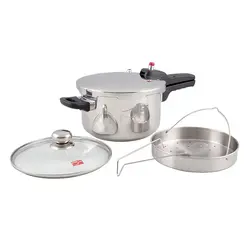 زودپز4.5لیتر بادرب پیرکس و سبدبخار پارس استیل-Pars Steel Pressure Cooker4.5L