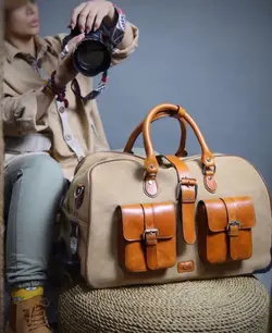 چمدان اسپرت مدل رامسین ترکیب چرم و برزنت