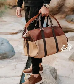 کیف مسافرتی ترکیب چرم و برزنت مدل آسوز