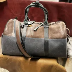 کیف مسافرتی ترکیب چرم و برزنت مدل آسوز