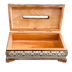 ست سه تکه سطل و جعبه دستمال و جای کارد و چنگال خاتم کاری مدل توپی کد B 01