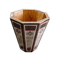 ست سه تکه سطل و جعبه دستمال و جای کارد و چنگال خاتم کاری مدل توپی کد 02 B