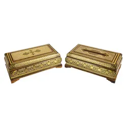 ست جعبه دستمال کاغذی و جعبه کارد و چنگال خاتم کاری مزروعی مدل شبنم s