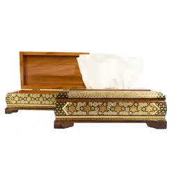 ست جعبه دستمال کاغذی و جعبه کارد و چنگال خاتم کاری مزروعی مدل شبنم s