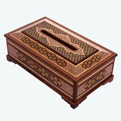ست جعبه دستمال کاغذی و جعبه کارد و چنگال خاتم کاری مزروعی مدل چهارگل cm