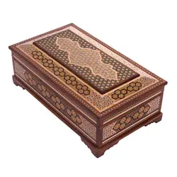 ست جعبه دستمال کاغذی و جعبه کارد و چنگال خاتم کاری مزروعی مدل چهارگل cm