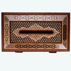 ست جعبه دستمال کاغذی و جعبه کارد و چنگال خاتم کاری مزروعی مدل چهارگل cm