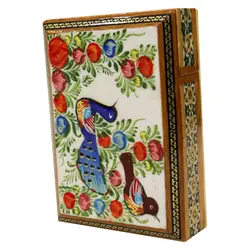 جا کارتی خاتم کاری مدل کشویی خاتم و نقاشی طرح گل و مرغ برجسته کد 10p7