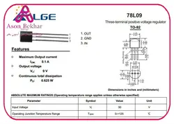 رگولاتور 9+ ولت 78L09 پلاستیکی پکیج TO-92