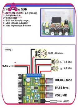 ماژول آمپلی فایر 3x45W با تراشه TDA7388 استریو  و ساب ووفر