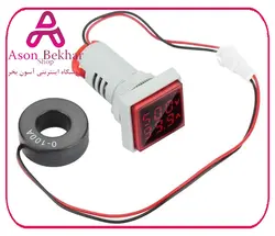 ولتمتر و آمپرمتر چراغ سیگنالی  AC500V-100A  قرمز مربعی مدل AD16-22FVA