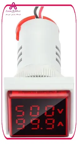 ولتمتر و آمپرمتر چراغ سیگنالی  AC500V-100A  قرمز مربعی مدل AD16-22FVA