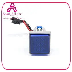 ولتمتر، آمپرمتر و فرکانس متر چراغ سیگنالی AC500V-100A-70Hz آبی مربعی مدل AD16-22VAHZS