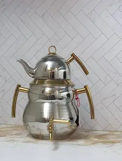 کتری و قوری 3لیتر سایه دسته طلا تمام استیل نزاز 4031