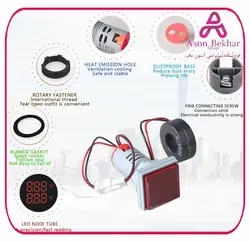 ولتمتر و آمپرمتر چراغ سیگنالی  AC500V-100A  سبز مربعی مدل AD16-22FVA
