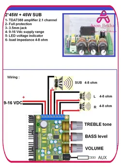 ماژول آمپلی فایر 3x45W با تراشه TDA7388 استریو و ساب ووفر : آسون بخر ساخت ایران برق و الکترونیک, ساخت ایران محصول