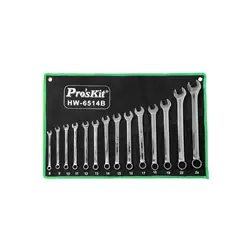 قیمت و خرید آچار یکسر تخت و یکسر رینگ پروسکیت مدل Proskit HW-6514B مجموعه 14 عددی | عصرتولز