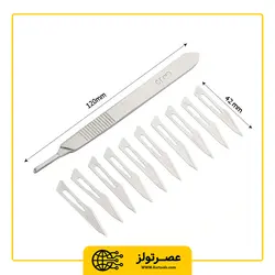 دسته تیغ جراحی مدل S شماره 3 به همراه تیغ استریل کد 11 بسته 10 عددی - Asrtools