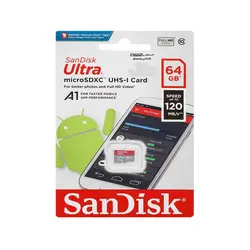 کارت حافظه microSDXC سن دیسک مدل Ultra A1 کلاس 10 استاندارد UHS-I سرعت 120MBps ظرفیت 64 گیگابایت