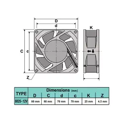 فن دیتک DC12V مدل DTEC 808025 - Asrtools