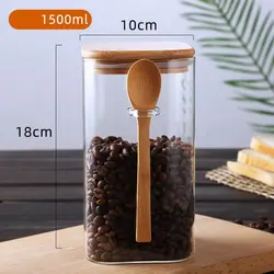 جا ادویه شیشه ای با درب و قاشق بامبو