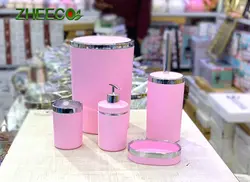 ست سرویس بهداشتی ۵ تکه اکرولیک صورتی نقره ای