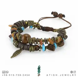 دستبند بوهو استایل چشم ببر، عقیق هندی و فیروزه تبتی نامنظم معدنی همراه فیمو واشری طراحی اسلیمی بافت کشویی فری سایز