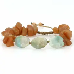دستبند آمازونیت تراش بیضی و عقیق هندی تراش نامنظم معدنی بسیار خاص کوالیتی سنگ بالا بافت کشویی فری سایز