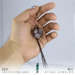 گردنبند فلوریت بنفش تراش نخورده (راف) معدنی خوشرنگ بافت مکرومه تخصصی چاکرای تاج