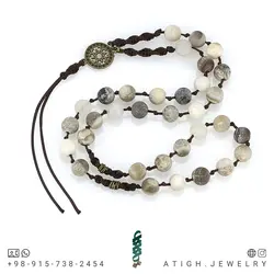 تسبیح کلکسیونی عقیق شجری مات هارمونی رنگ جذاب ۳۳ دانه طبیعی دستساز‌ با نقش و نگار بسیار زیبا طراحی اسلیمی بافت مکرومه