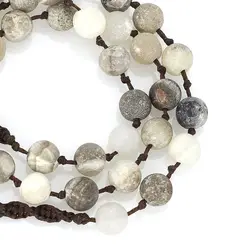 تسبیح کلکسیونی عقیق شجری مات هارمونی رنگ جذاب ۳۳ دانه طبیعی دستساز‌ با نقش و نگار بسیار زیبا طراحی اسلیمی بافت مکرومه