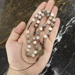 تسبیح کلکسیونی عقیق شجری مات هارمونی رنگ جذاب ۳۳ دانه طبیعی دستساز‌ با نقش و نگار بسیار زیبا طراحی اسلیمی بافت مکرومه