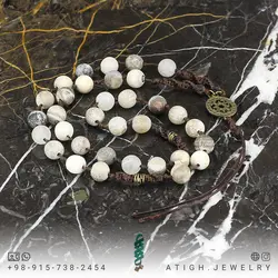 تسبیح کلکسیونی عقیق شجری مات هارمونی رنگ جذاب ۳۳ دانه طبیعی دستساز‌ با نقش و نگار بسیار زیبا طراحی اسلیمی بافت مکرومه