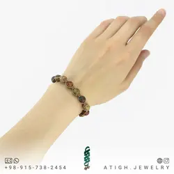 دستبند جاسپر امپریال ‌طبیعی هارمونی رنگ و نقش و نگار جذاب کیفیت سنگ کم نظیر دور بافت کشویی فری سایز
