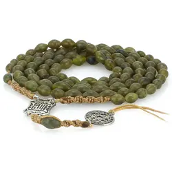 تسبیح و گردنبند شاه مقصود افغان سبز خوشزنگ مرغوب 101 دانه تراش هلی عالی معدنی دستساز بسیار خوشرنگ طراحی اسلیمی بافت مکرومه