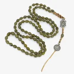 تسبیح و گردنبند شاه مقصود افغان سبز خوشزنگ مرغوب 101 دانه تراش هلی عالی معدنی دستساز بسیار خوشرنگ طراحی اسلیمی بافت مکرومه