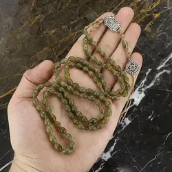 تسبیح و گردنبند شاه مقصود افغان سبز خوشزنگ مرغوب 101 دانه تراش هلی عالی معدنی دستساز بسیار خوشرنگ طراحی اسلیمی بافت مکرومه