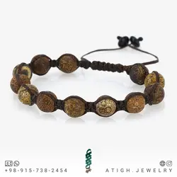 دستبند جاسپر تبتی سوخته طبیعی کمیاب رنگ خاص دستساز دور بافت کشویی فری سایز