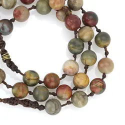 تسبیح کلکسیونی جاسپر امپریال کمیاب هارمونی رنگ خاص با نقش و نگار زیبا 33 دانه دستساز اسلیمی بافت مکرومه