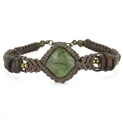 دستبند جاسپر سبز تراش لوزی و برنزیت معدنی تراش سکه ای نامنظم کیفیت عالی بسیار خوشرنگ بافت مکرومه دستساز