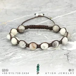 دستبند عقیق شجری مات هارمونی رنگ بسیار زیبا معدنی با نقش و نگار منحصر به فرد دور بافت کشویی فری سایز
