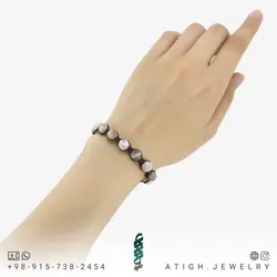 دستبند عقیق شجری مات هارمونی رنگ بسیار زیبا معدنی با نقش و نگار منحصر به فرد دور بافت کشویی فری سایز