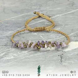 دستبند آمتیست تراش نخورده (راف) معدنی بافت مکرومه فری سایز ضد استرس