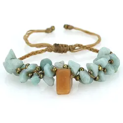 دستبند لاریمار نامنظم و آونتورین نارنجی معدنی طراحی خاص بافت مکرومه فری سایز