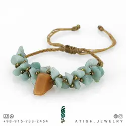 دستبند لاریمار نامنظم و آونتورین نارنجی معدنی طراحی خاص بافت مکرومه فری سایز