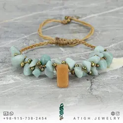 دستبند لاریمار نامنظم و آونتورین نارنجی معدنی طراحی خاص بافت مکرومه فری سایز