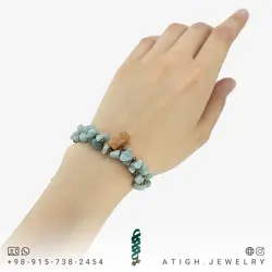 دستبند لاریمار نامنظم و آونتورین نارنجی معدنی طراحی خاص بافت مکرومه فری سایز